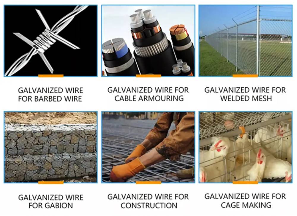 1. Construction field Structural support: Galvanized mild steel wire is often used for the reinforcement and support of building structures, such as steel bars in concrete. Corrosion resistance: Galvanizing treatment gives steel wire good corrosion resistance and extends the service life of buildings. Safety: Used for fences, grids, etc. to provide safety protection and prevent accidents. 2. Transportation field Bridges and roads: Galvanized steel wire is used for the reinforcement of bridges and the marking of roads to ensure traffic safety. Cable support: In the fields of electricity and communications, galvanized steel wire is used to support cables to ensure their stability and safety. Protective facilities: Used for traffic signs, guardrails, etc. to enhance road safety. 3. Agricultural field Fences and grids: Galvanized steel wire is used for farmland fences to prevent animal intrusion and protect crops. Greenhouse structure: Used for the frame and support of greenhouses to provide a stable growing environment. Irrigation Systems: In irrigation systems, galvanized steel wire is used to support pipes and ensure smooth water flow.